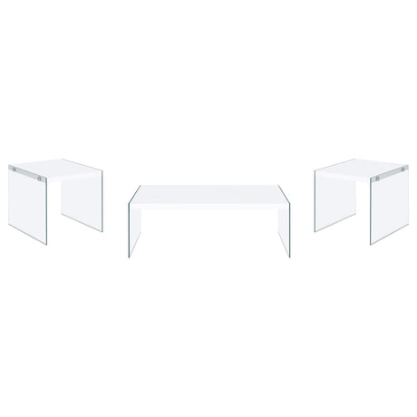 Opal White 3-Piece High Gloss Coffee and End Table Set by Coaster at Eve Furniture