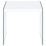 Opal White High Gloss Square End Table With Clear Glass Legs by Coaster at Eve Furniture