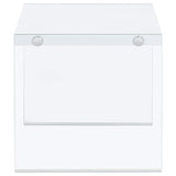 Opal White High Gloss Square End Table With Clear Glass Legs by Coaster at Eve Furniture
