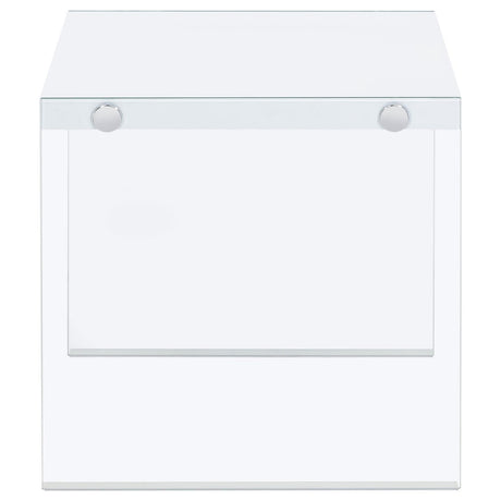 Opal White High Gloss Square End Table With Clear Glass Legs by Coaster at Eve Furniture