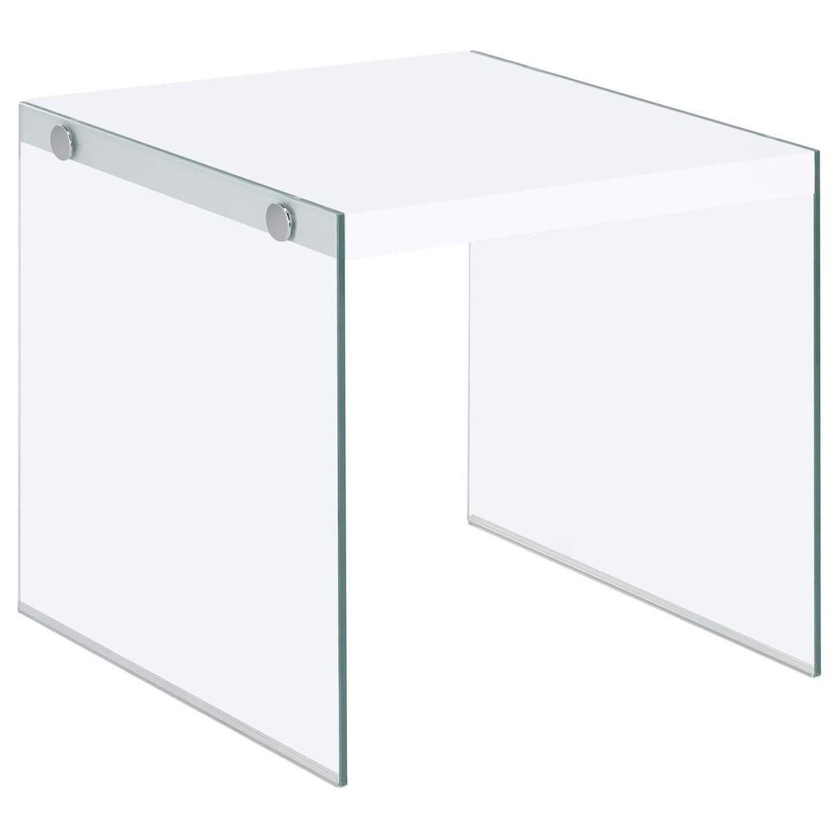 Opal White High Gloss Square End Table With Clear Glass Legs by Coaster at Eve Furniture