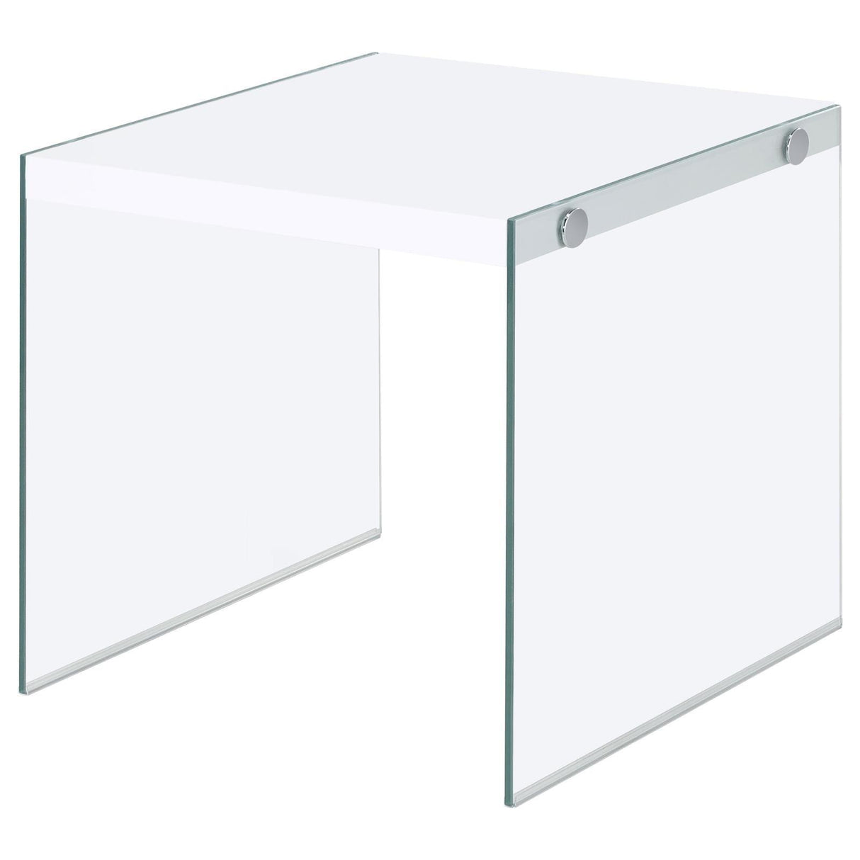 Opal White High Gloss Square End Table With Clear Glass Legs by Coaster at Eve Furniture