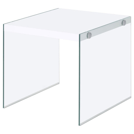Opal White High Gloss Square End Table With Clear Glass Legs by Coaster at Eve Furniture