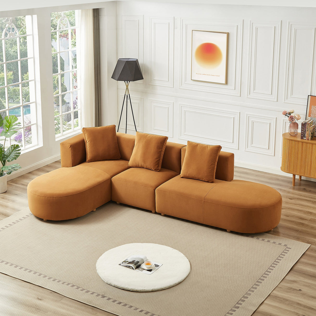 Orby Mid-Century Modern Velvet Sectional Sofa Right Sectional