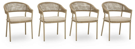 Orchard Beach Beige Outdoor Arm Chair with Cushion (Set of 4) by Ashley at Eve Furniture