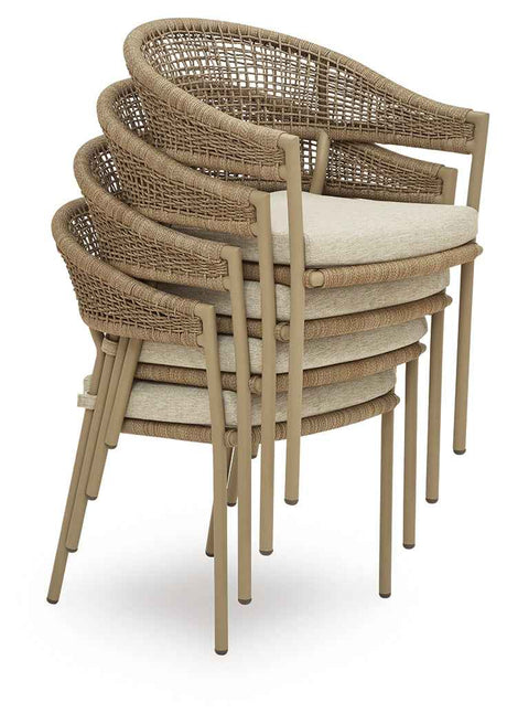 Orchard Beach Beige Outdoor Arm Chair with Cushion (Set of 4) by Ashley at Eve Furniture
