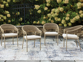 Orchard Beach Beige Outdoor Arm Chair with Cushion (Set of 4) by Ashley at Eve Furniture
