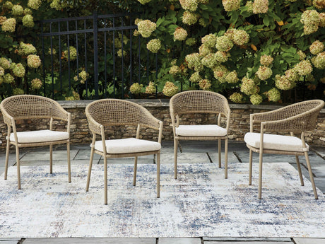 Orchard Beach Beige Outdoor Arm Chair with Cushion (Set of 4) by Ashley at Eve Furniture