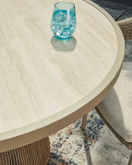 Orchard Beach Beige Outdoor Dining Table by Ashley at Eve Furniture