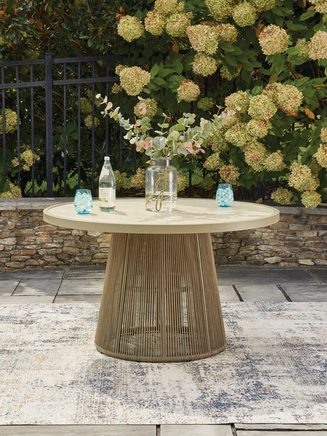 Orchard Beach Beige Outdoor Dining Table by Ashley at Eve Furniture