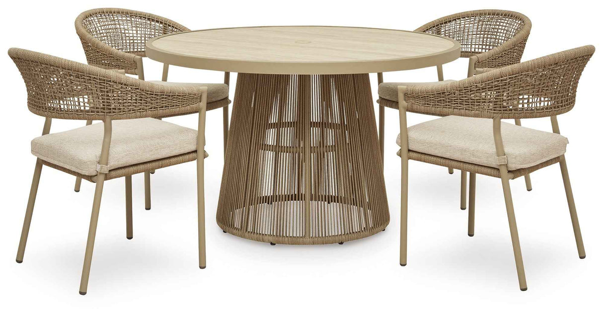 Orchard Beige Beach Outdoor Dining Table and 4 Chairs by Ashley at Eve Furniture