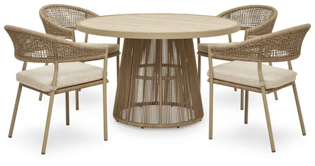 Orchard Beige Beach Outdoor Dining Table and 4 Chairs by Ashley at Eve Furniture