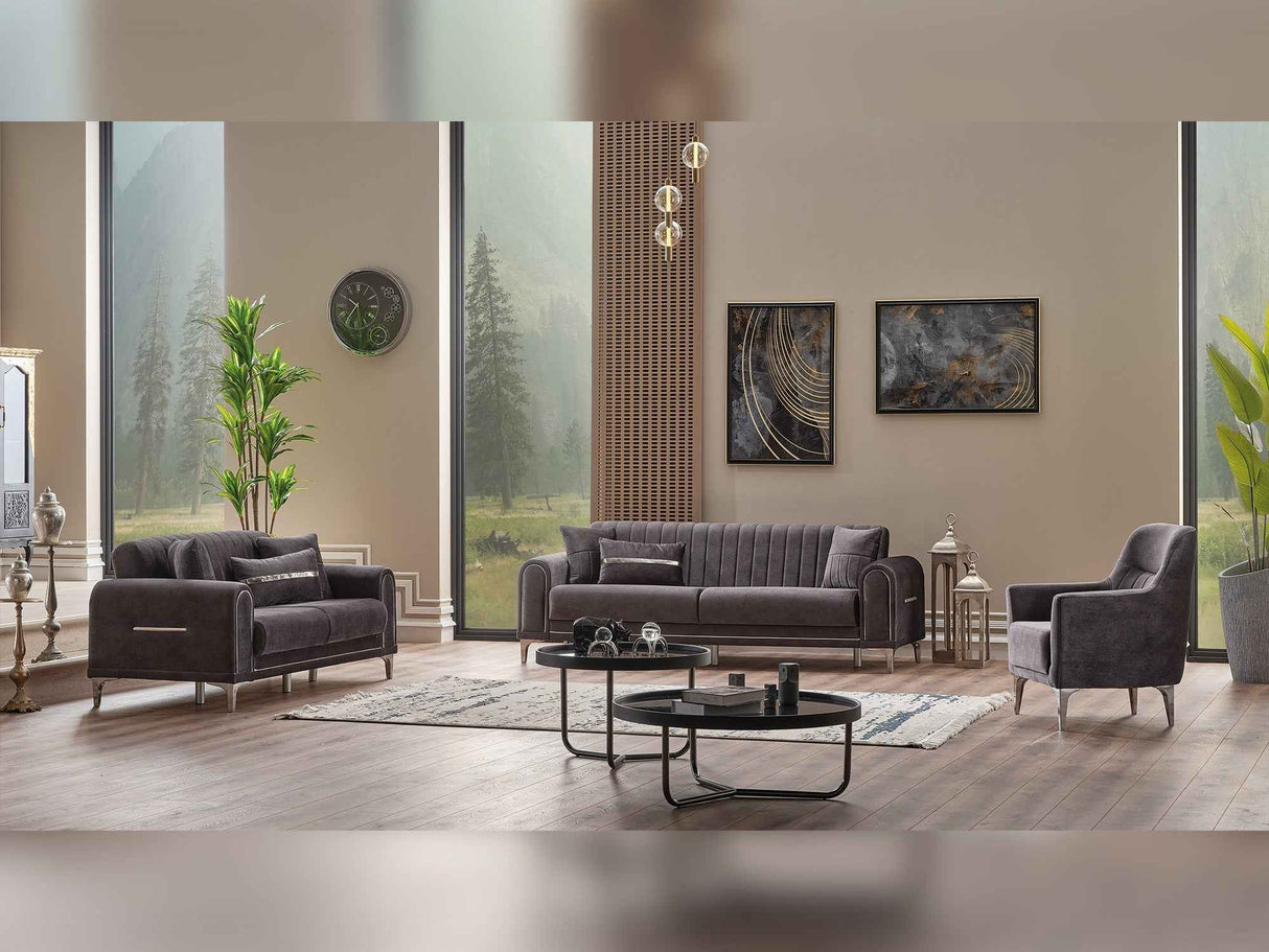 Orion 3-pieces (Sofa & Loveseat & Chair) Livingroom Set in Grey