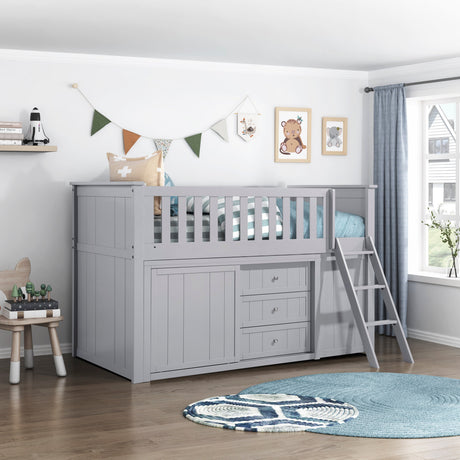 Orion Gray Low Loft Bunk with Bookcase and Dresser by Homelegance at Eve Furniture