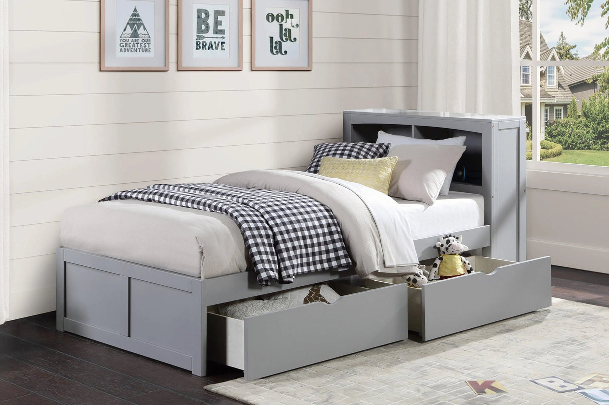 Orion Gray Twin Bookcase Bed with Storage Boxes by Homelegance at Eve Furniture