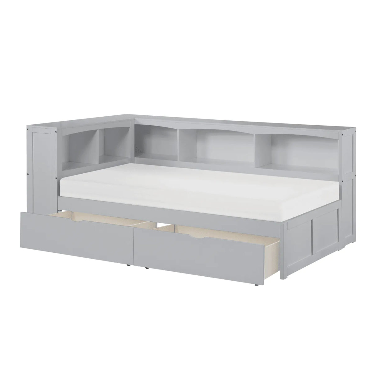 Orion Gray Twin Bookcase Corner Bed with Storage Boxes by Homelegance at Eve Furniture