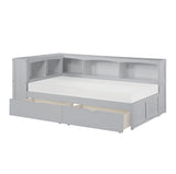 Orion Gray Twin Bookcase Corner Bed with Storage Boxes by Homelegance at Eve Furniture