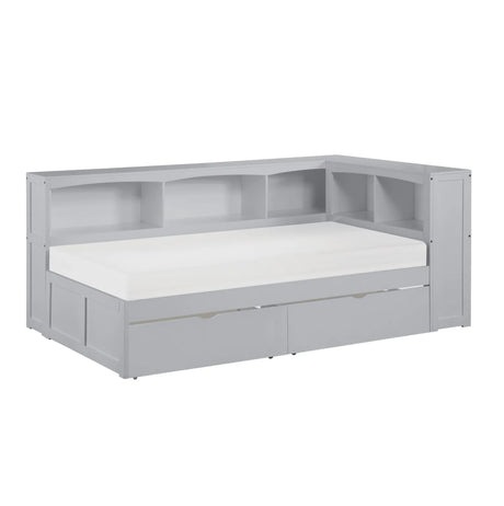 Orion Gray Twin Bookcase Corner Bed with Storage Boxes by Homelegance at Eve Furniture