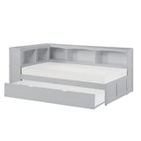 Orion Gray Twin Bookcase Corner Bed with Twin Trundle by Homelegance at Eve Furniture