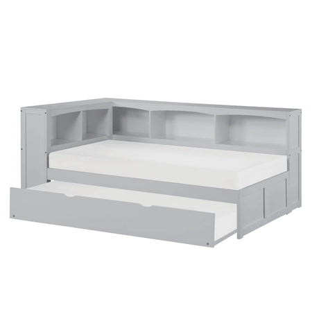 Orion Gray Twin Bookcase Corner Bed with Twin Trundle by Homelegance at Eve Furniture