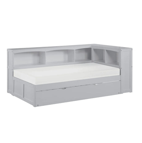 Orion Gray Twin Bookcase Corner Bed with Twin Trundle by Homelegance at Eve Furniture