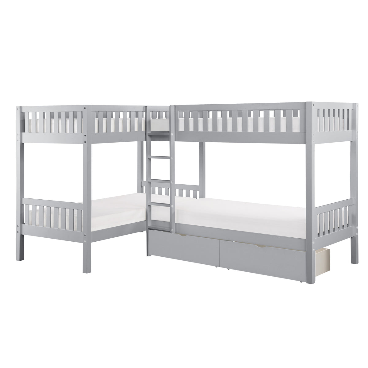 Orion Gray Twin Corner Bunk Bed with Storage Boxes by Homelegance at Eve Furniture