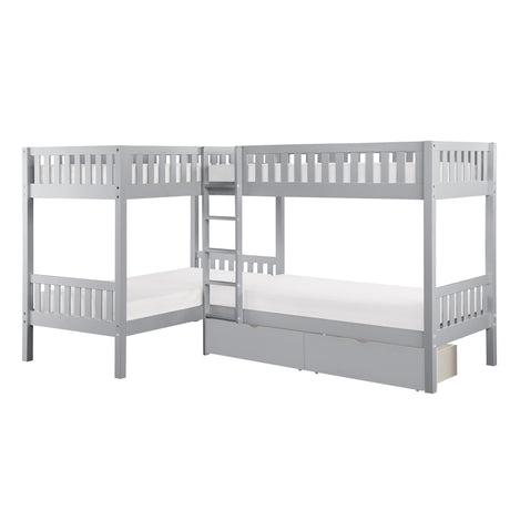 Orion Gray Twin Corner Bunk Bed with Storage Boxes by Homelegance at Eve Furniture
