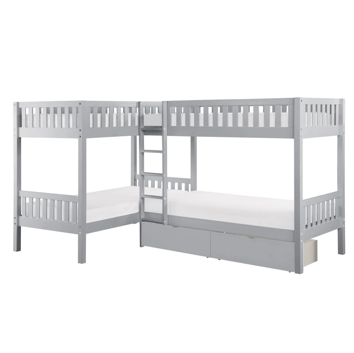 Orion Gray Twin Corner Bunk Bed with Storage Boxes by Homelegance at Eve Furniture