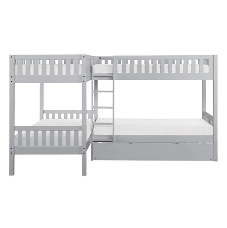 Orion Gray Twin Corner Bunk Bed with Twin Trundle by Homelegance at Eve Furniture