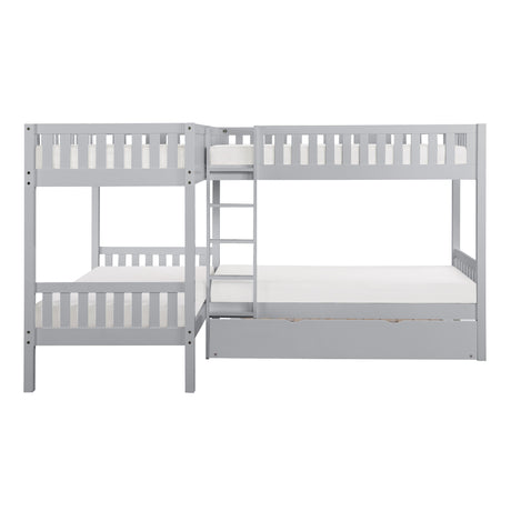 Orion Gray Twin Corner Bunk Bed with Twin Trundle by Homelegance at Eve Furniture