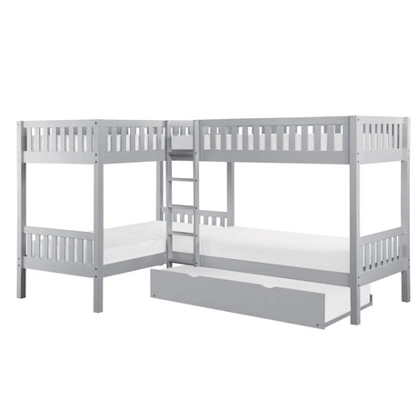 Orion Gray Twin Corner Bunk Bed with Twin Trundle by Homelegance at Eve Furniture