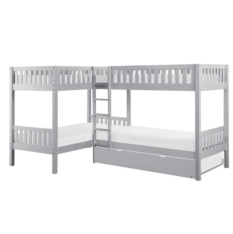 Orion Gray Twin Corner Bunk Bed with Twin Trundle by Homelegance at Eve Furniture