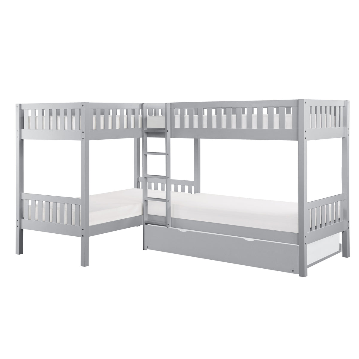 Orion Gray Twin Corner Bunk Bed with Twin Trundle by Homelegance at Eve Furniture