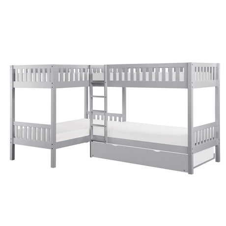 Orion Gray Twin Corner Bunk Bed with Twin Trundle by Homelegance at Eve Furniture