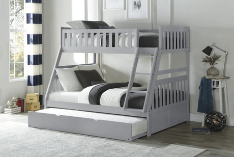 Orion Gray Twin/Full Bunk Bed with Twin Trundle by Homelegance at Eve Furniture