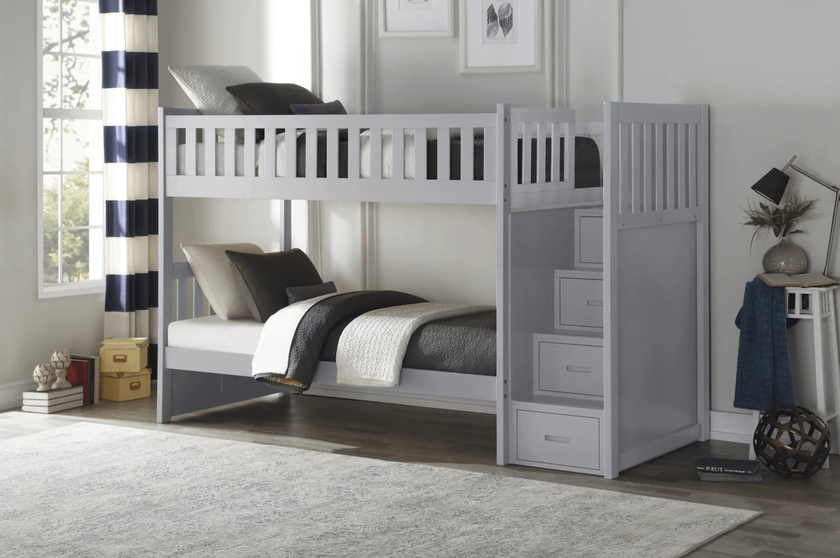 Orion Gray Twin/Twin Step Bunk Bed by Homelegance at Eve Furniture