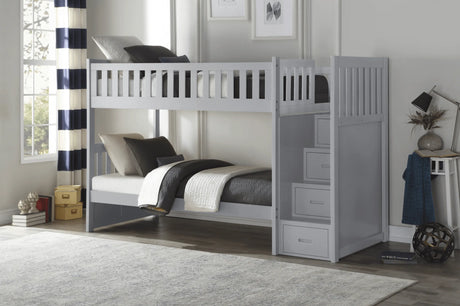 Orion Gray Twin/Twin Step Bunk Bed by Homelegance at Eve Furniture