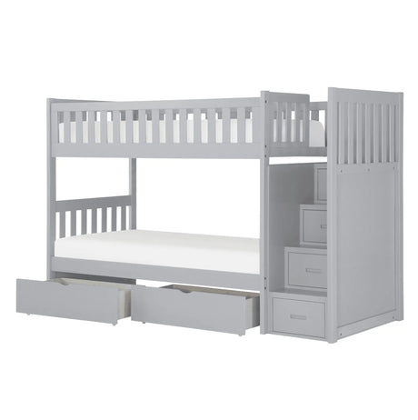 Orion Gray Twin/Twin Step Bunk Bed with Storage Boxes by Homelegance at Eve Furniture
