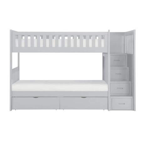 Orion Gray Twin/Twin Step Bunk Bed with Storage Boxes by Homelegance at Eve Furniture