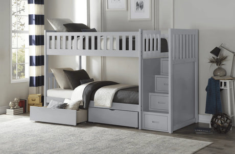 Orion Gray Twin/Twin Step Bunk Bed with Storage Boxes by Homelegance at Eve Furniture