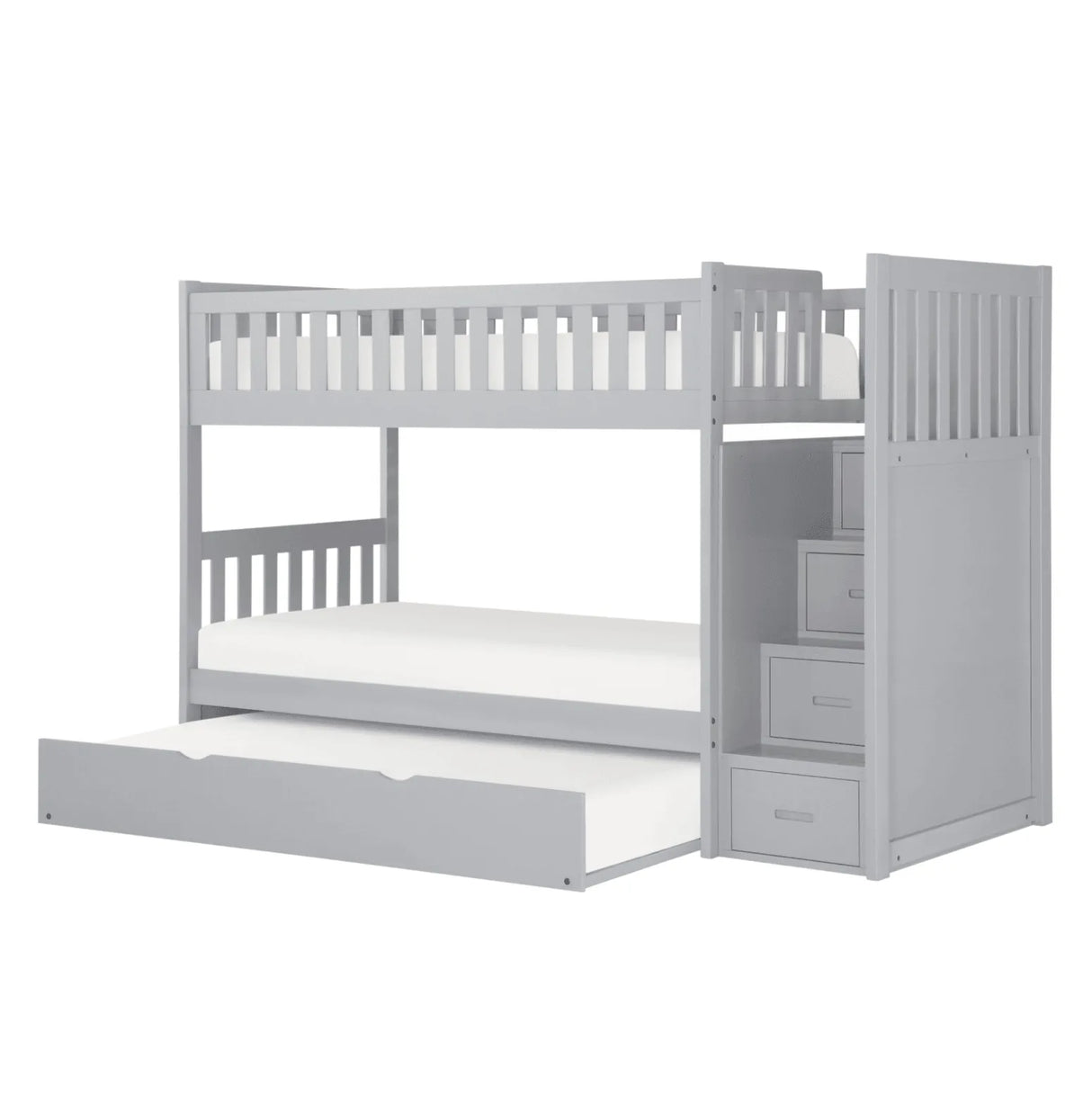 Orion Gray Twin/Twin Step Bunk Bed with Twin Trundle by Homelegance at Eve Furniture