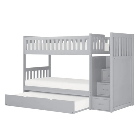 Orion Gray Twin/Twin Step Bunk Bed with Twin Trundle by Homelegance at Eve Furniture