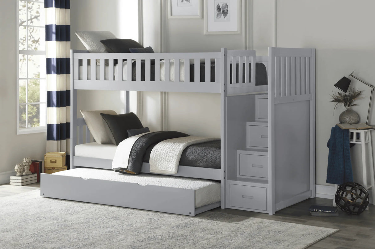 Orion Gray Twin/Twin Step Bunk Bed with Twin Trundle by Homelegance at Eve Furniture