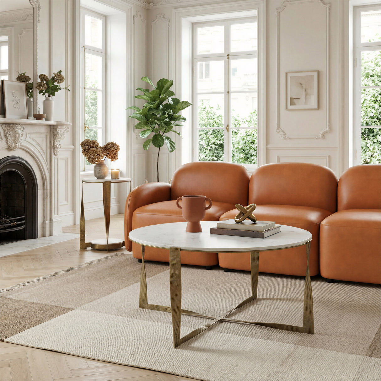 Orion White & Brass Accent Table by Zuomod at Eve Furniture