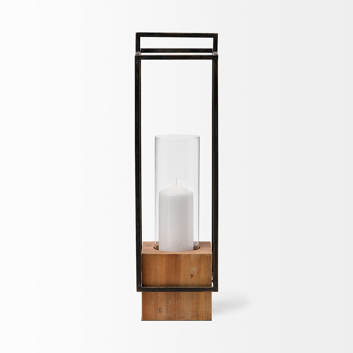 Orionis Large Wood w/ Black Metal Lantern Candle Holder by Mercana at Eve Furniture