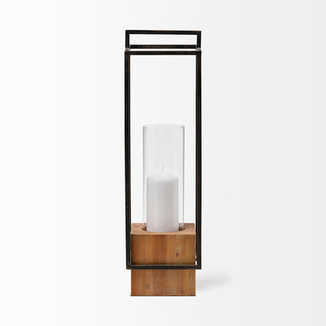 Orionis Large Wood w/ Black Metal Lantern Candle Holder by Mercana at Eve Furniture