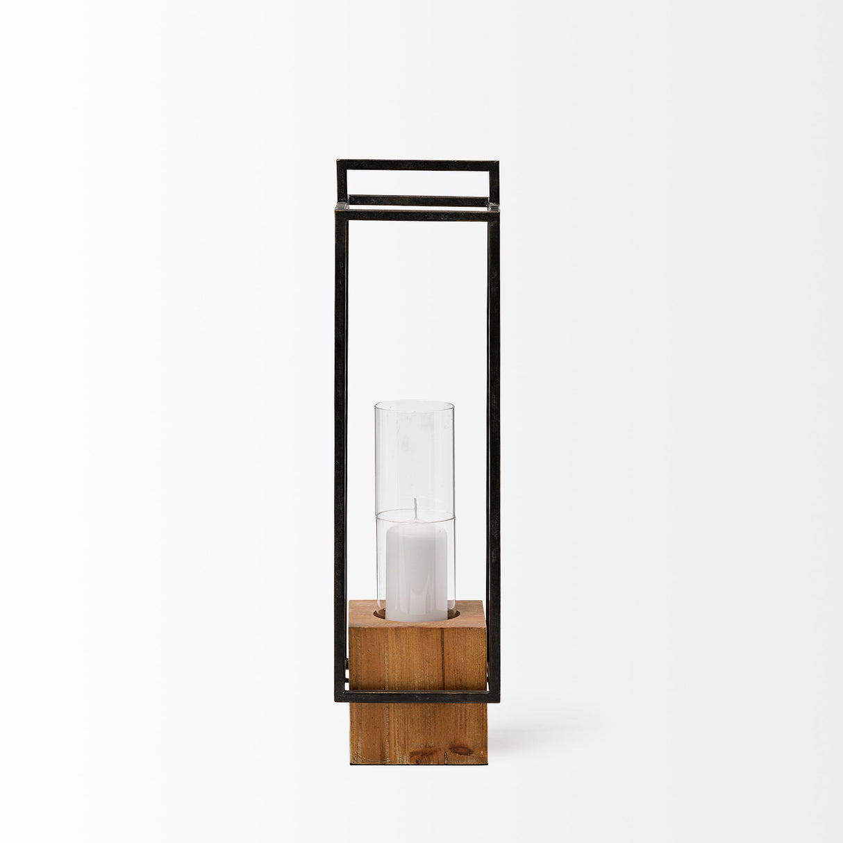 Orionis Large Wood w/ Black Metal Lantern Candle Holder by Mercana at Eve Furniture