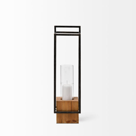 Orionis Large Wood w/ Black Metal Lantern Candle Holder by Mercana at Eve Furniture