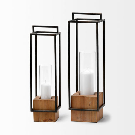 Orionis Large Wood w/ Black Metal Lantern Candle Holder by Mercana at Eve Furniture