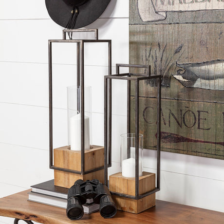 Orionis Large Wood w/ Black Metal Lantern Candle Holder by Mercana at Eve Furniture